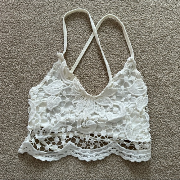 White Crochet Cross Tie Tank Top, OS - Picture 2 of 6